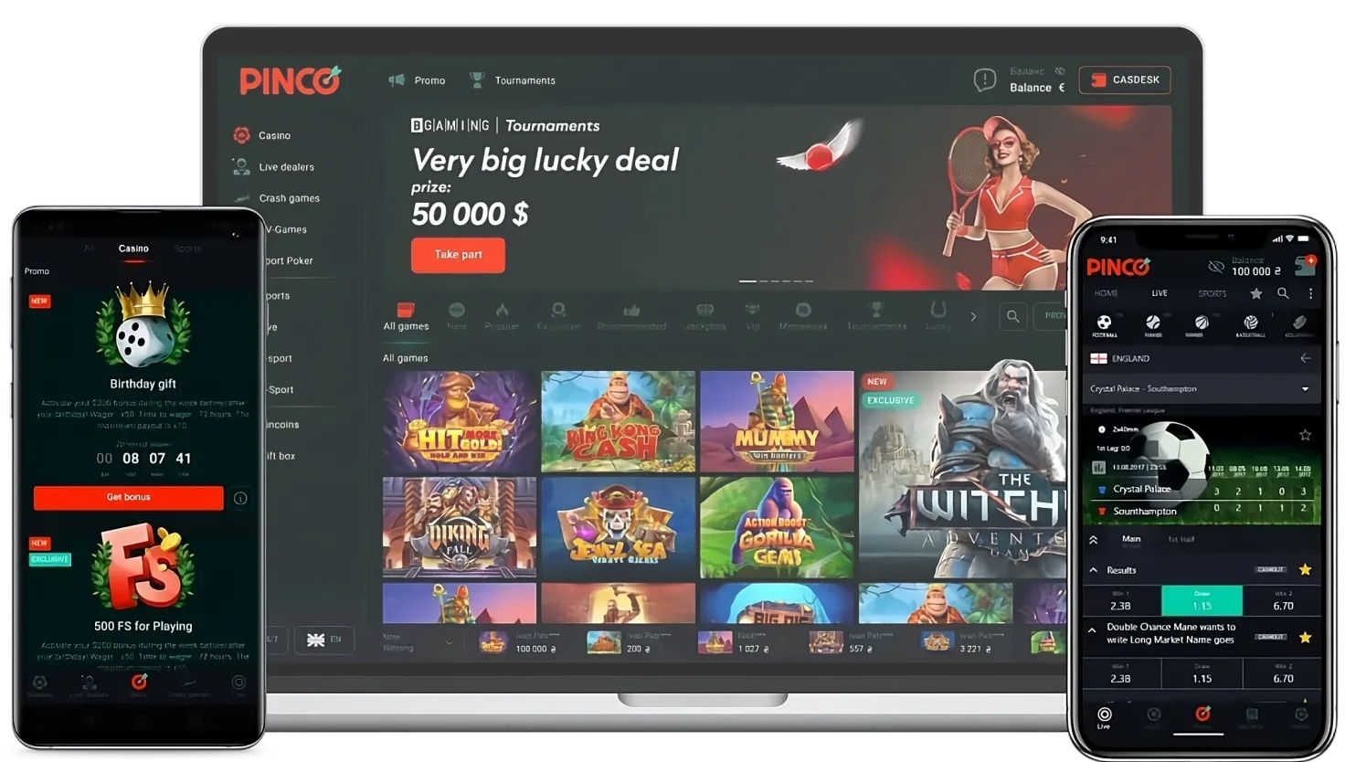 Бонус Pinco Casino на всех платформах